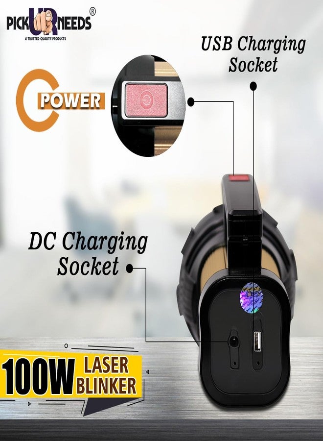 اختر احتياجاتك مصباح بحث طوارئ قابل لإعادة الشحن من Pick Ur Needs، مزود بإضاءة LED معدنية عالية الجودة، بقوة 100 واط، ومدى بعيد، وطاقة عالية (مقبض كامل). - Image 2